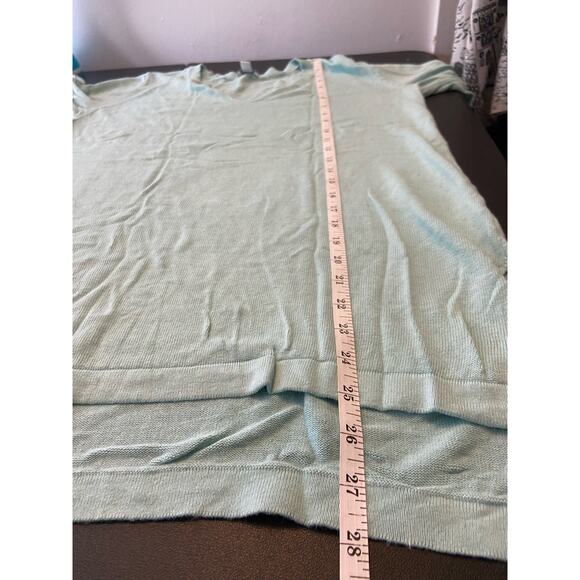 J Jill Tunic Knit Top Womens S Linen Blend Side Slits Hi Low Hem Split Neck Blue - Picture 7 of 9